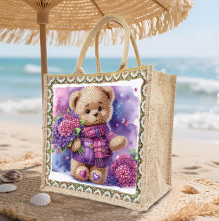 Diamond Painting Tragtasche Teddybär mit Blumen